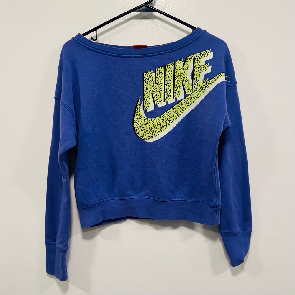 Nike vintage purple y2k Cropped Crewneck Sweatshirt with Neon Logo